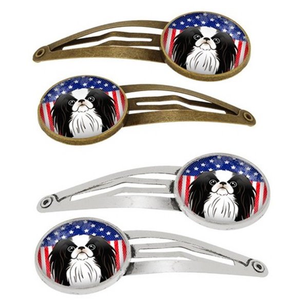 Carolines Treasures American Flag and Japanese Chin Barrettes Hair Clips, Set of 4, 4PK BB2160HCS4